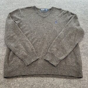 Polo Ralph Lauren Sweater Men's Large 100% Lambs Wool V Neck Pullover Vintage